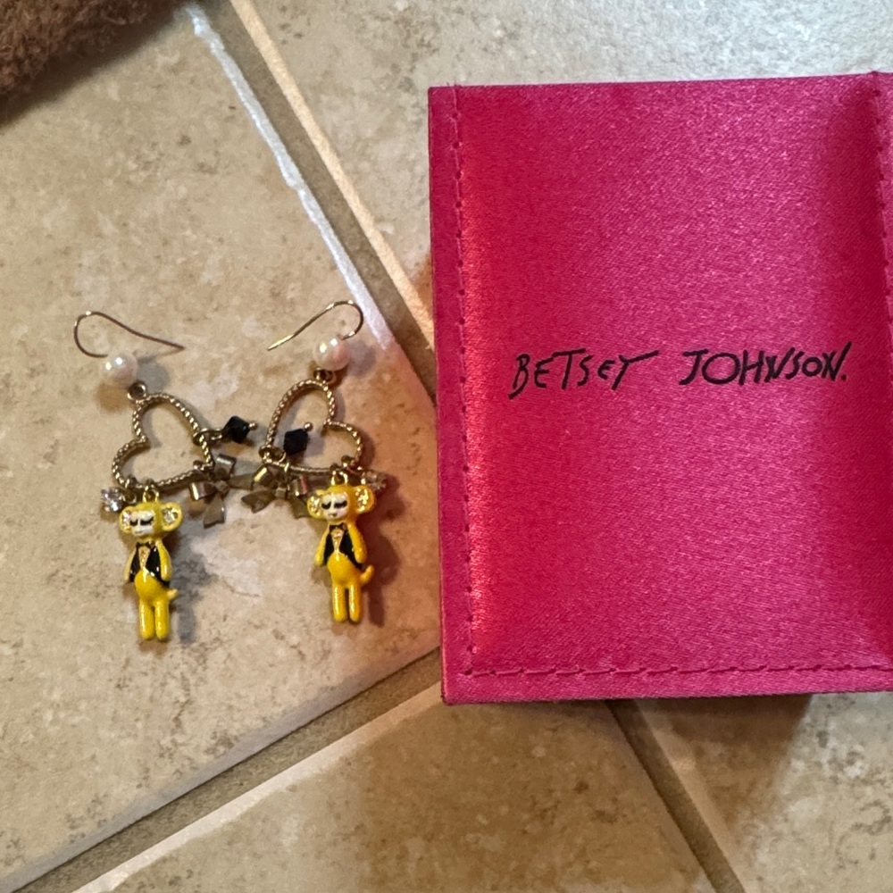 Betsey Johnson Yellow Monkey Heart Earrings
